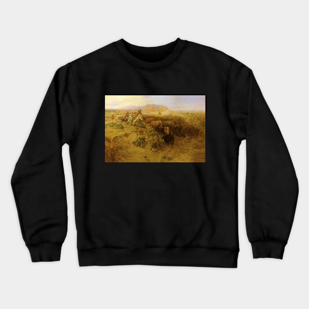 Buffalo Hunt by Charles Marion Russell Crewneck Sweatshirt by MasterpieceCafe